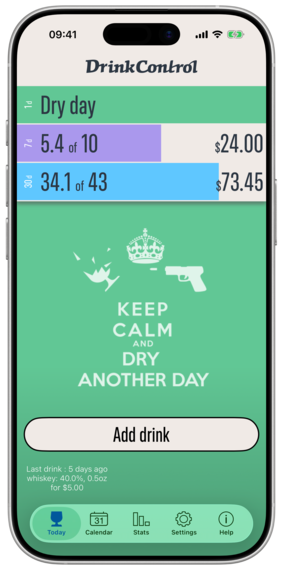 DrinkControl app for iPhone