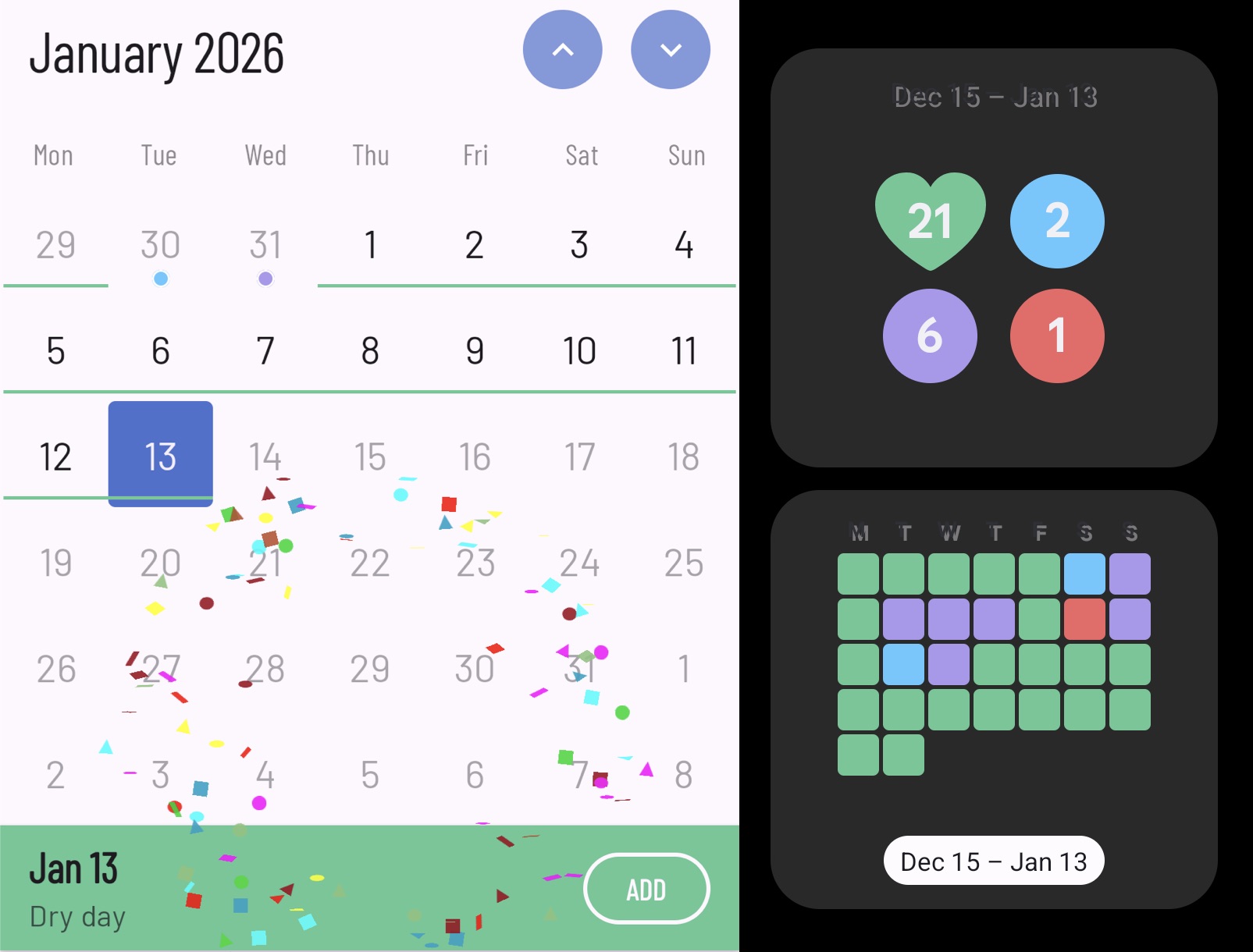 Dry January calendar and widgets