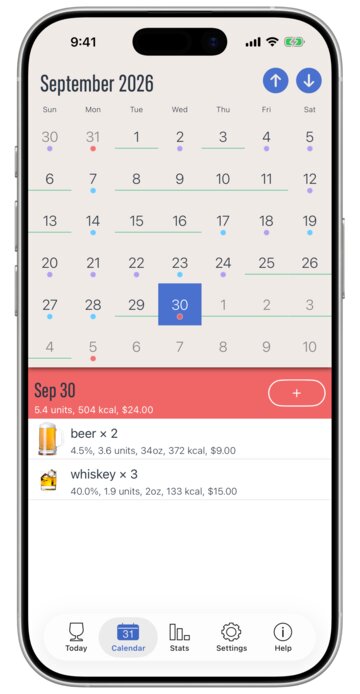 DrinkControl Calendar tab